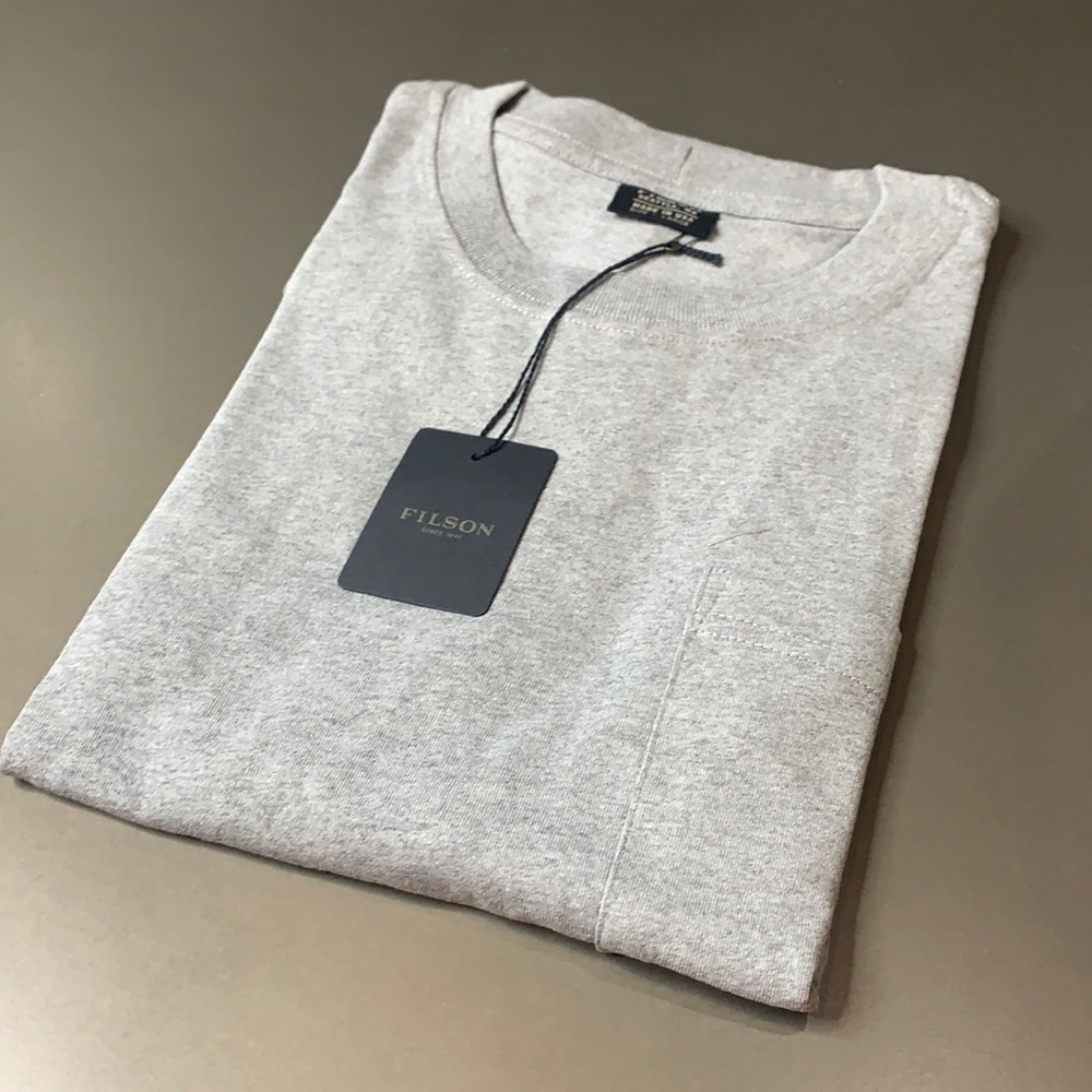 Filson Outfitter SS Solid Pocket T-Shirt, NEW Grey heather MADE in USA tshirt
